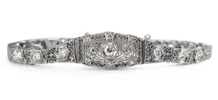 14ct White Gold Art Deco Old Cut Diamond Filigree Bracelet