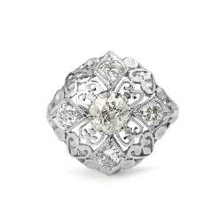 14ct White Gold Art Deco Old Cut Diamond Ring