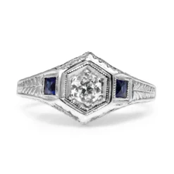 18ct White Gold Art Deco Old Cut Diamond and Sapphire Ring