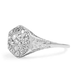 18ct White Gold Art Deco Old Cut Diamond Cluster Ring