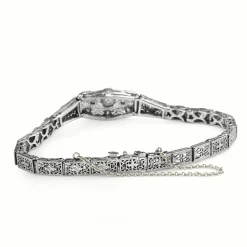 14ct White Gold Art Deco Old Cut Diamond Filigree Bracelet