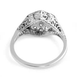 18ct White Gold Art Deco Old Cut Diamond Cluster Ring