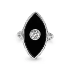 18ct White Gold Art Deco Onyx and Old Cut Diamond Ring