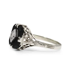 10ct White Gold Art Deco Onyx and Diamond Ring