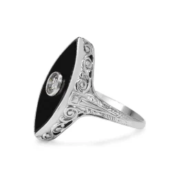 18ct White Gold Art Deco Onyx and Old Cut Diamond Ring