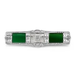 14ct White Gold Art Deco Quartz and Old Cut Diamond Brooch