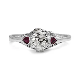14ct White Gold Art Deco Ruby and Old Cut Diamond Ring