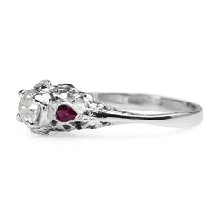 14ct White Gold Art Deco Ruby and Old Cut Diamond Ring