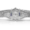 10ct White Gold Art Deco Sapphire and Diamond Filigree Bracelet