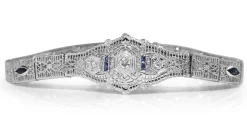 10ct White Gold Art Deco Sapphire and Diamond Filigree Bracelet