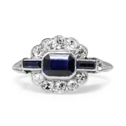 18ct White Gold Art Deco Sapphire and Old Cut Diamond Ring