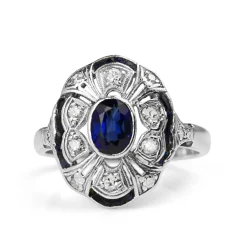 14ct White Gold Art Deco Sapphire and Diamond Ring