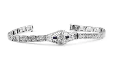 10ct White Gold Art Deco Sapphire and Diamond Filigree Bracelet