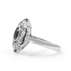 14ct White Gold Art Deco Sapphire and Diamond Ring
