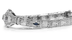 10ct White Gold Art Deco Sapphire and Diamond Filigree Bracelet