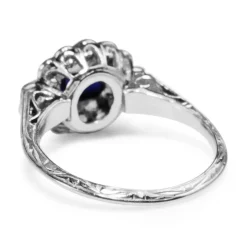 18ct White Gold Art Deco Sapphire and Old Cut Diamond Ring