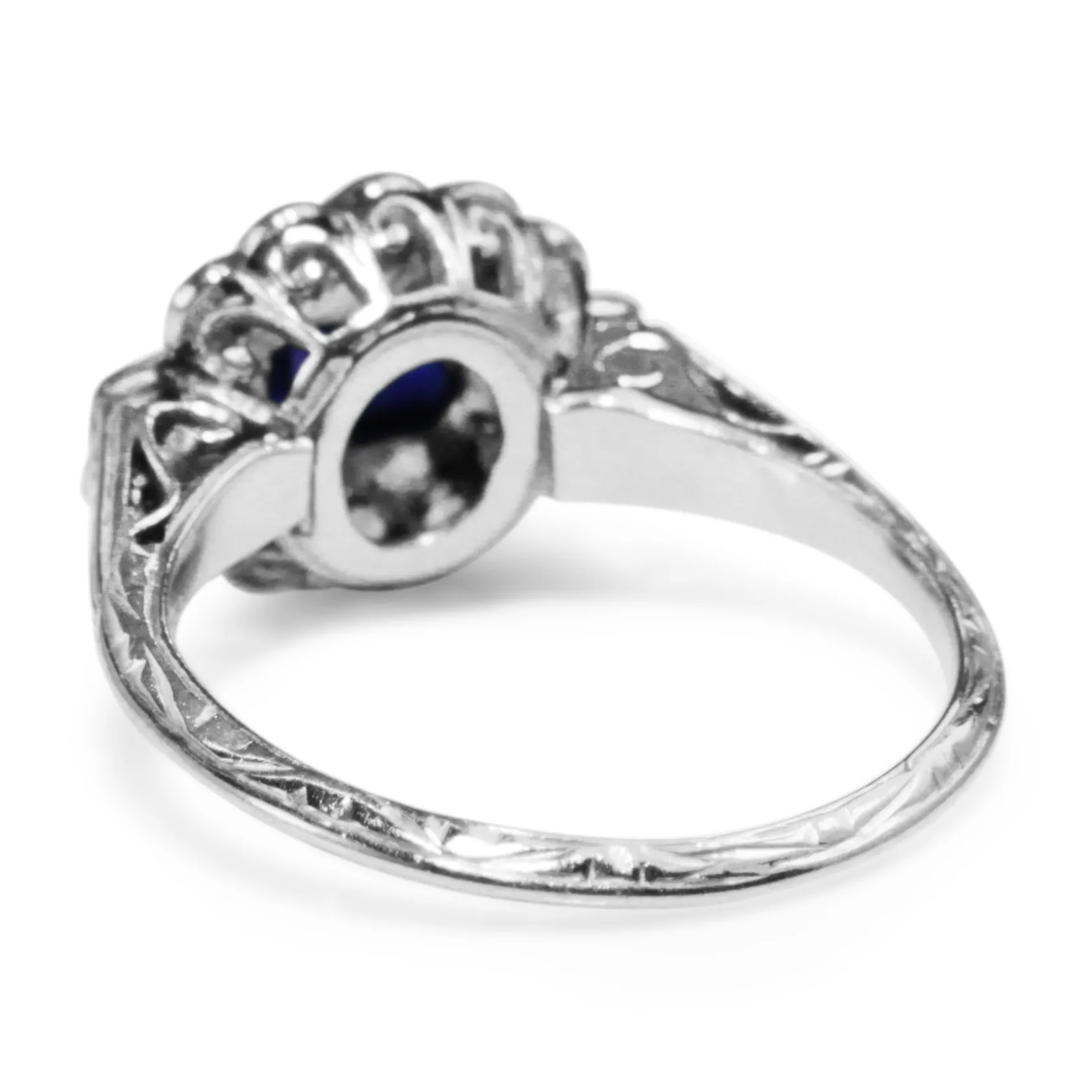 18ct White Gold Art Deco Sapphire and Old Cut Diamond Ring