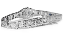 10ct White Gold Art Deco Sapphire and Diamond Filigree Bracelet
