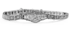 14ct White Gold Art Deco Single Cut Diamond Filigree Bracelet