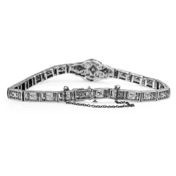 14ct White Gold Art Deco Single Cut Diamond Filigree Bracelet