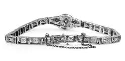 14ct White Gold Art Deco Single Cut Diamond Filigree Bracelet