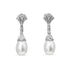 9ct White Gold Art Deco Style Diamond and Fresh Water Pearl Earrings