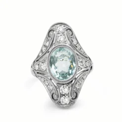 18ct White Gold Art Deco Style Aquamarine and Diamond Ring