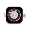 18ct White Gold Art Deco Style Onyx, Ruby and Diamond Ring