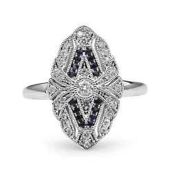18ct White Gold Art Deco Style Sapphire and Diamond Ring