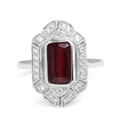 18ct White Gold Art Deco Style Treated Ruby and Diamond Ring