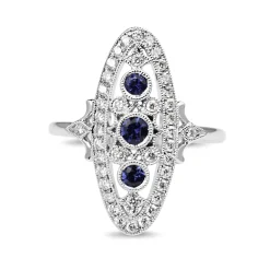 18ct White Gold Art Deco Style Sapphire and Diamond Ring