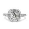 18ct White Gold Art Deco Style Baguette Halo Ring with Etched Band