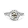 18ct White Gold Art Deco Style Old Mine Cut and Baguette Diamond Halo Ring