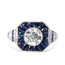 18ct White Gold Art Deco Style Sapphire and Diamond Ring