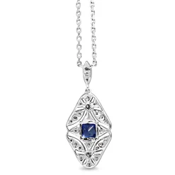 18ct White Gold Art Deco Style Sapphire and Diamond Necklace
