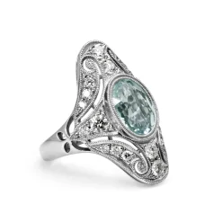 18ct White Gold Art Deco Style Aquamarine and Diamond Ring
