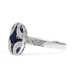 9ct White Gold Art Deco Style Sapphire and Diamond Ring