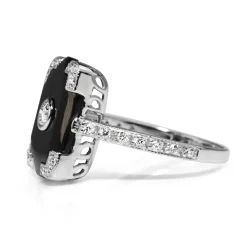 9ct White Gold Art Deco Style Onyx and Diamond Ring