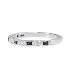 9ct White Gold Art Deco Style Sapphire and Diamond Ring