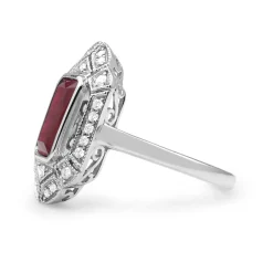 18ct White Gold Art Deco Style Treated Ruby and Diamond Ring