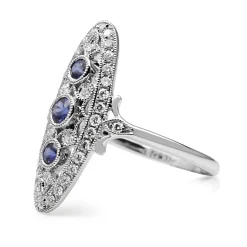 18ct White Gold Art Deco Style Sapphire and Diamond Ring