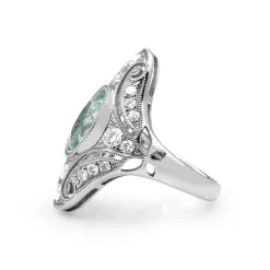 18ct White Gold Art Deco Style Aquamarine and Diamond Ring