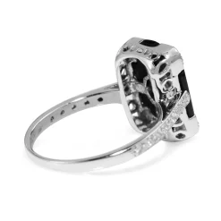 9ct White Gold Art Deco Style Onyx and Diamond Ring
