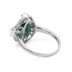 18ct White Gold Art Deco Style Emerald and Diamond Halo Ring