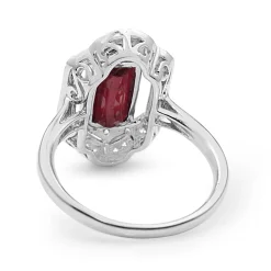 18ct White Gold Art Deco Style Treated Ruby and Diamond Ring