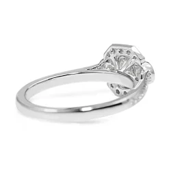 18ct White Gold Art Deco Style 3 Stone Cushion Diamond Halo Ring