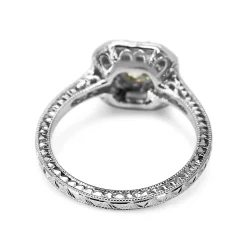18ct White Gold Art Deco Style Baguette Halo Ring with Etched Band