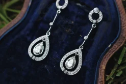 18ct White Gold Art Deco Style Diamond Drop Earrings