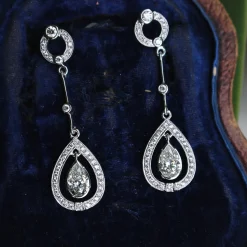 18ct White Gold Art Deco Style Diamond Drop Earrings