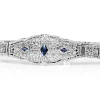 10ct White Gold Art Deco Synthetic Sapphire Filigree Bracelet